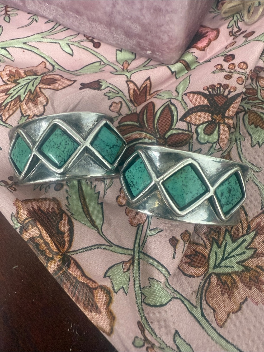 Sterling Silver Turquoise Inlay Hoop Earrings - Pink/Green Accent